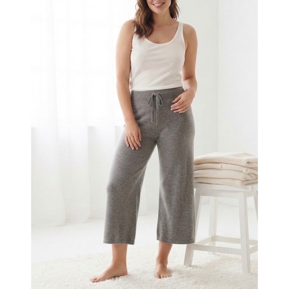 Hammacher Schlemmer Pants - Hammacher Schlemmer Gray 100% Cashmere Lounge Pants XL Wide Leg Drawstring Knit